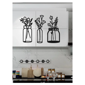 Mey İthalat® Çiçekli Kavanozlar – Ahşap Mutfak Duvar Dekoru (3’lü Set)