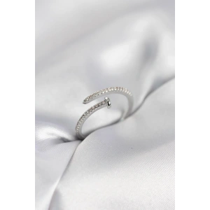 Mey İthalat® Çivi Model Zirkon Taşlı Gümüş Renk Kadın Yüzük