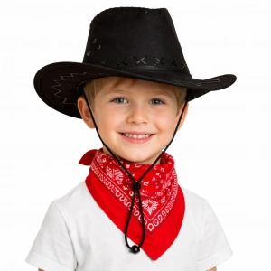 Mey İthalat® Çocuk Kovboy Şapka Siyah & Kırmızı Bandana Fular Seti