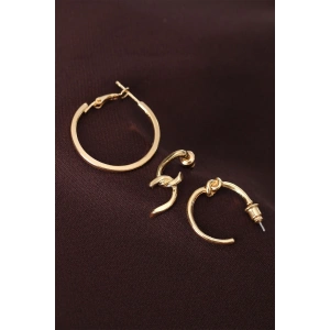 Mey İthalat® Düğüm Model Altın Renk Metal Çoklu Küpe