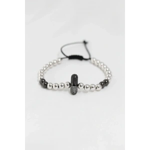 Mey İthalat® Füme Gümüş Renk Çelik Zirkon Objeli Asansörlü Bileklik