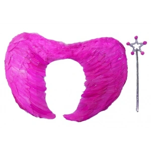 Mey İthalat® Gerçek Tüylü Katlanabilir Çocuk Pembe Melek Kanadı ve Asa Seti 40x55 cm