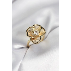 Mey İthalat® Gold Renk Çiçek Model Vintage Kadın Yüzük