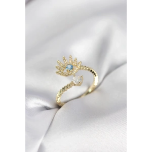 Mey İthalat® Gold Renk Göz Model Zirkon Taşlı Kadın Yüzük