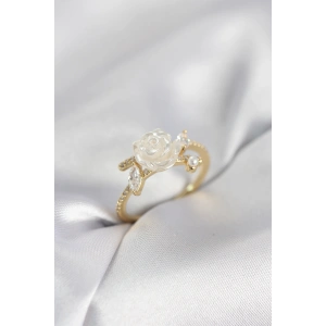 Mey İthalat® Gold Renk Gül Model Zirkon Taşlı Kadın Yüzük