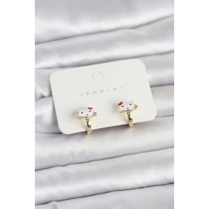 Mey İthalat® Gold Renk Kedi Model Mineli Çocuk Küpe