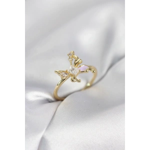 Mey İthalat® Gold Renk Kelebek Model Zirkon Taşlı Kadın Yüzük