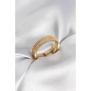 Mey İthalat® Gold Renk Minimal Zirkon Taşlı Kadın Yüzük