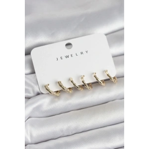 Mey İthalat® Gold Renk Pirinç Kemik Model 3 Çift Kadın Küpe Seti