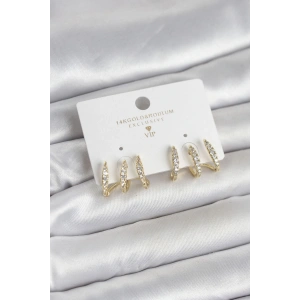 Mey İthalat® Gold Renk Pirinç Zirkon Taşlı Kadın Küpe