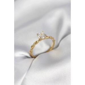 Mey İthalat® Gold Renk Sarmal Zincir Model Tek Taş Model Zirkon Taşlı Kadın Yüzük