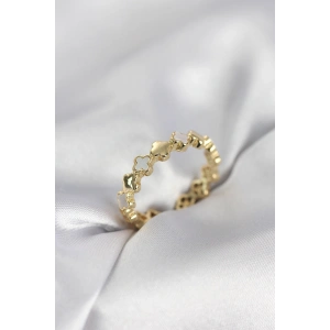 Mey İthalat® Gold Renk Sedefli Yonca Model Kadın Yüzük