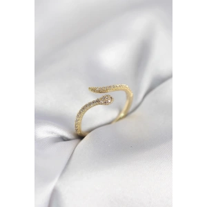 Mey İthalat® Gold Renk Yılan Model Zirkon Taşlı Kadın Yüzük