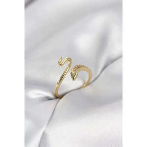 Mey İthalat® Gold Renk Yılan Model Zirkon Taşlı Kadın Yüzük