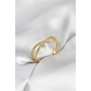 Mey İthalat® Gold Renk Zirkon Taşlı Fiyonk Model Kadın Yüzük
