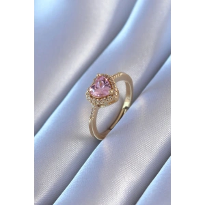 Mey İthalat® Gold Renk Zirkon Taşlı Kalp Model Pirinç Charm Kadın Yüzük