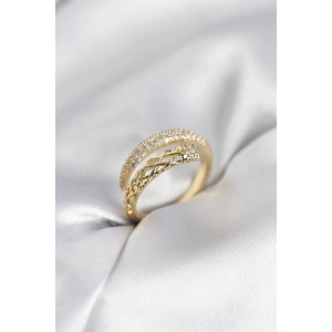 Mey İthalat® Gold Renk Zirkon Taşlı Sarmal Kadın Yüzük