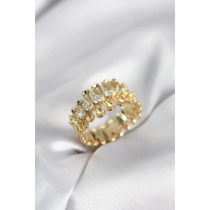 Mey İthalat® Gold Renk Zirkon Taşlı Sıralı Damla Model Kadın Yüzük