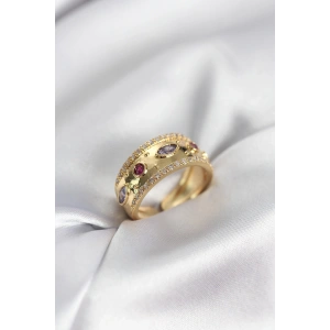 Mey İthalat® Gold Renk Zirkon Taşlı Vintage Kadın Yüzük