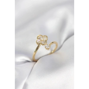 Mey İthalat® Gold Renk Zirkon Taşlı Yonca Model Kadın Yüzük