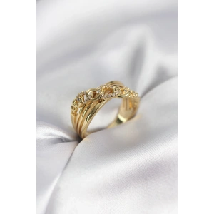 Mey İthalat® Gold Renk Zirkon Taşlı Zincir Model Kadın Yüzük