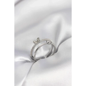 Mey İthalat® Gümüş Renk 2li Zirkon Taşlı Kelebek Model Kadın Yüzük