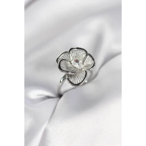 Mey İthalat® Gümüş Renk Çiçek Model Vintage Kadın Yüzük