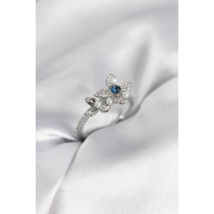 Mey İthalat® Gümüş Renk Çiçek Model Zirkon Taşlı Kadın Yüzük