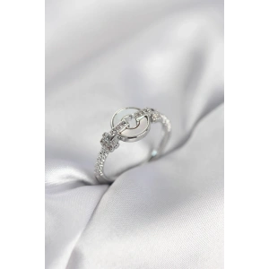 Mey İthalat® Gümüş Renk Daire Form Sedef ve Zirkon Taşlı Kadın Yüzük