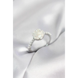 Mey İthalat® Gümüş Renk Gül Model İncili Kadın Yüzük