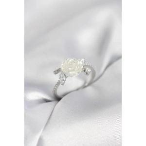 Mey İthalat® Gümüş Renk Gül Model Zirkon Taşlı Kadın Yüzük