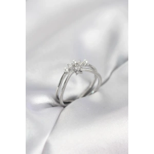 Mey İthalat® Gümüş Renk İncili Yıldız Model Zirkon Taşlı Kadın Yüzük