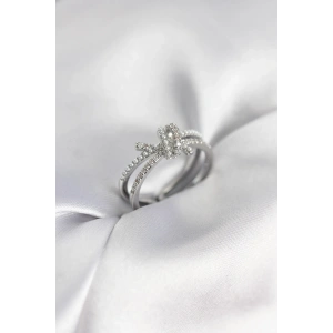 Mey İthalat® Gümüş Renk İncili Zirkon Taşlı Düğüm Kadın Yüzük