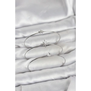 Mey İthalat® Gümüş Renk Kutup Yıldızı Model Zirkon Taşlı 3lü Kadın Bileklik Kombini