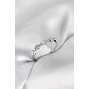 Mey İthalat® Gümüş Renk Minimal Kalp Model Zirkon Taşlı Pirinç Kadın Yüzük