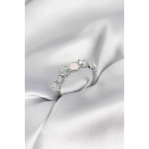 Mey İthalat® Gümüş Renk Minimal Plaka ve Zirkon Taşlı Kadın Yüzük