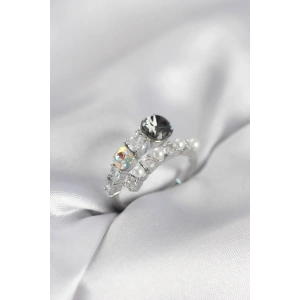 Mey İthalat® Gümüş Renk Pirinç Zirkon Taşlı İncili Kadın Yüzük