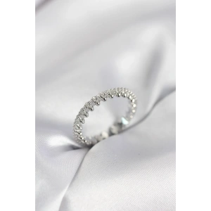 Mey İthalat® Gümüş Renk Sıralı Zirkon Taşlı Model Kadın Yüzük