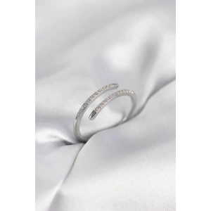 Mey İthalat® Gümüş Renk Yılan Kuyruk Model Zirkon Taşlı Kadın Yüzük