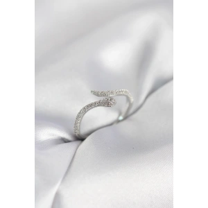 Mey İthalat® Gümüş Renk Yılan Model Zirkon Taşlı Kadın Yüzük