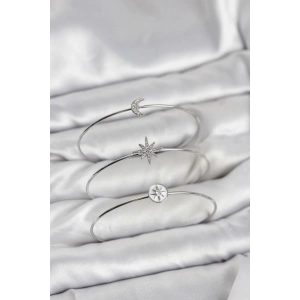 Mey İthalat® Gümüş Renk Zirkon Taşlı Kutup Yıldızı Model 3lü Kadın Bileklik Kombini