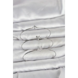 Mey İthalat® Gümüş Renk Zirkon Taşlı Pirinç 3lü Kadın Bileklik Kombini