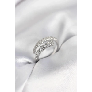 Mey İthalat® Gümüş Renk Zirkon Taşlı Sarmal Kadın Yüzük