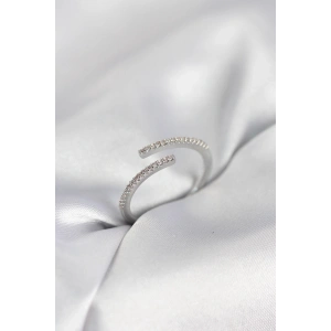 Mey İthalat® Gümüş Renk Zirkon Taşlı Yılan Tarz Kadın Yüzük