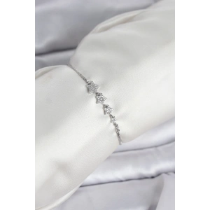 Mey İthalat® Gümüş Renk Zirkon Taşlı Yıldız Model Asansörlü Kadın Bileklik