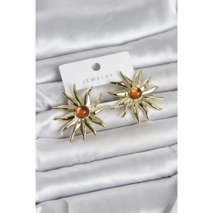 Mey İthalat® Güneş Model Gold Renk Pirinç Kadın Küpe