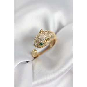 Mey İthalat® Jaguar Model Gold Renk Zirkon Taşlı Kadın Yüzük