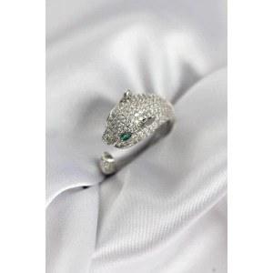 Mey İthalat® Jaguar Model Gümüş Renk Zirkon Taşlı Kadın Yüzük