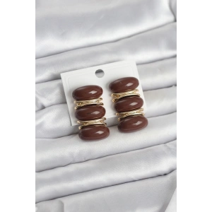Mey İthalat® Kahverengi Vintage Model Gold Renk Kadın Küpe