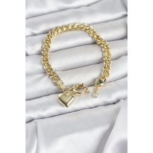 Mey İthalat® Kalp Detaylı Gold Renk Pirinç Kadın Bileklik
